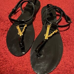 Versace Black Sandals with Gold Detailing